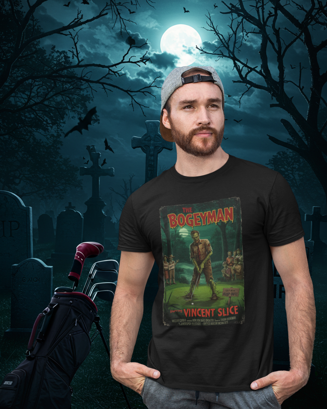 THE BOGEYMAN T-Shirt - Starring VINCENT - Golf Noir Signature Apparel