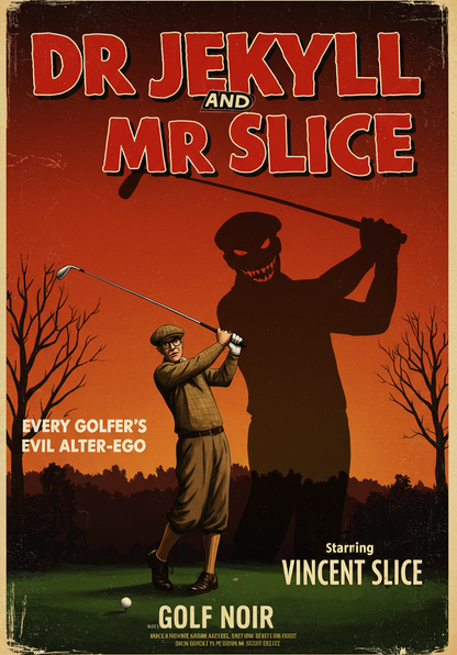 DR. JEKYLL & MR. SLICE T-Shirt - Starring VINCENT SLICE- Golf Noir Signature Apparel