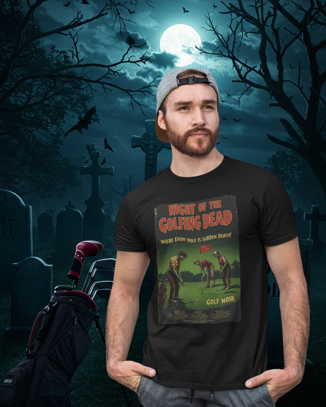 NIGHT OF THE GOLFING DEAD T-Shirt - Starring VINCENT SLICE- Golf Noir Signature Apparel