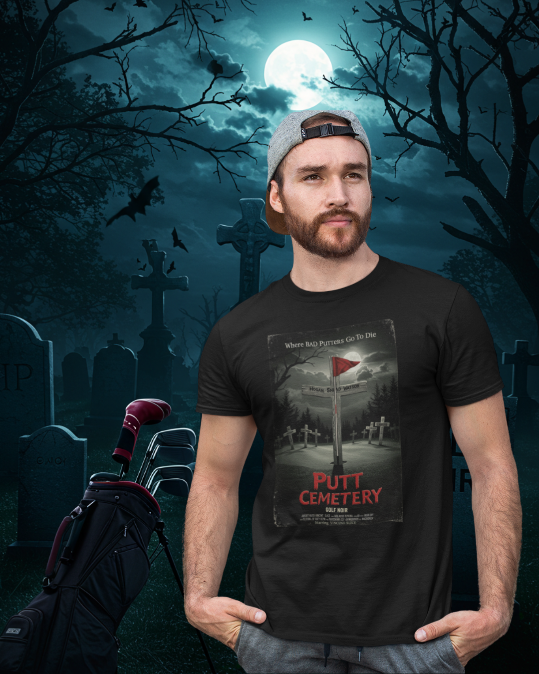 PUTT CEMETARY T-Shirt - Starring VINCENT SLICE - Golf Noir Signature Apparel