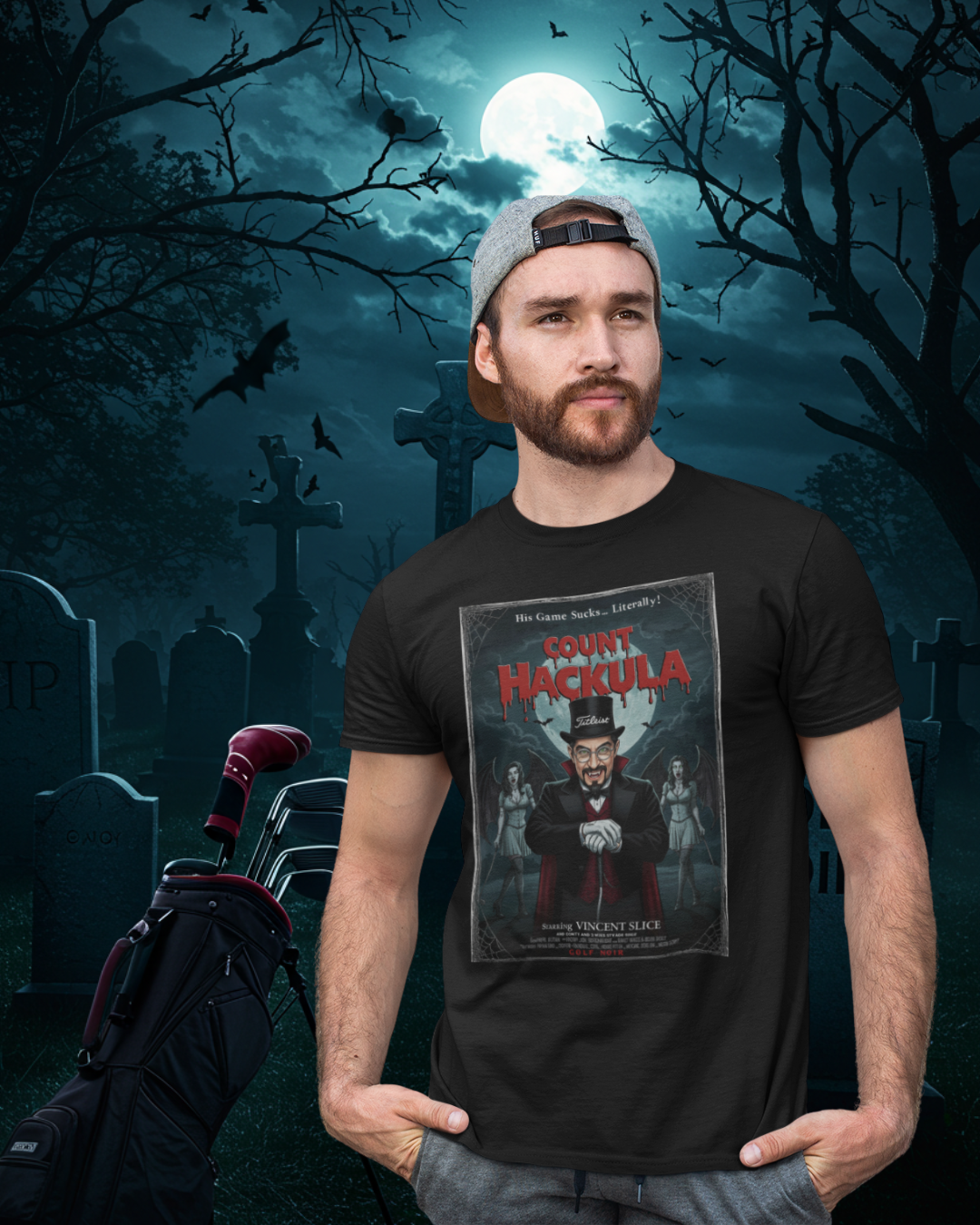 COUNT HACKULA T-Shirt - Starring VINCENT SLICE- Golf Noir Signature Apparel