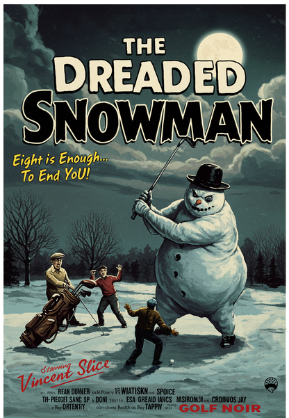 THE DREADED SNOWMAN T-Shirt - Starring VINCENT SLICE- Golf Noir Signature Apparel