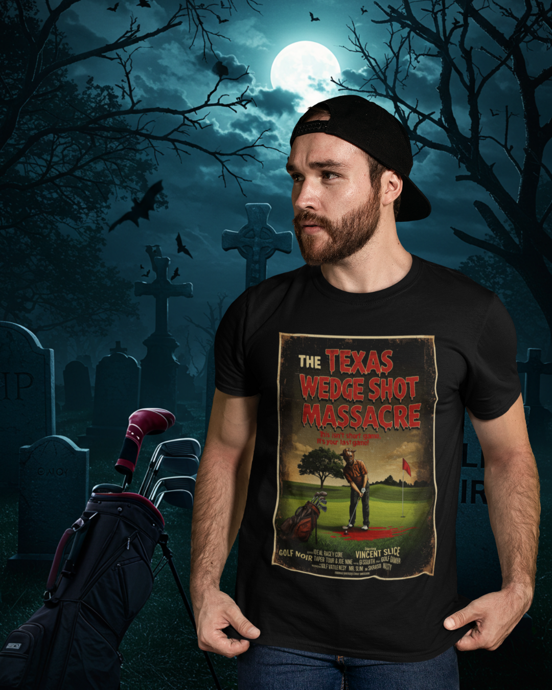 THE TEXAS WEDGE SHOT MASSACRE T-Shirt - Starring VINCENT SLICE- Golf Noir Signature Apparel