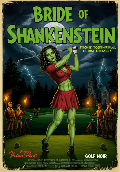 BRIDE OF SHANKENSTEIN T-Shirt - Starring VIVIAN SLICE (A Vincent Slice Design)- Golf Noir Signature Apparel