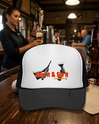 Grip It & Sip It Trucker Cap – Swing Lube Society Headwear