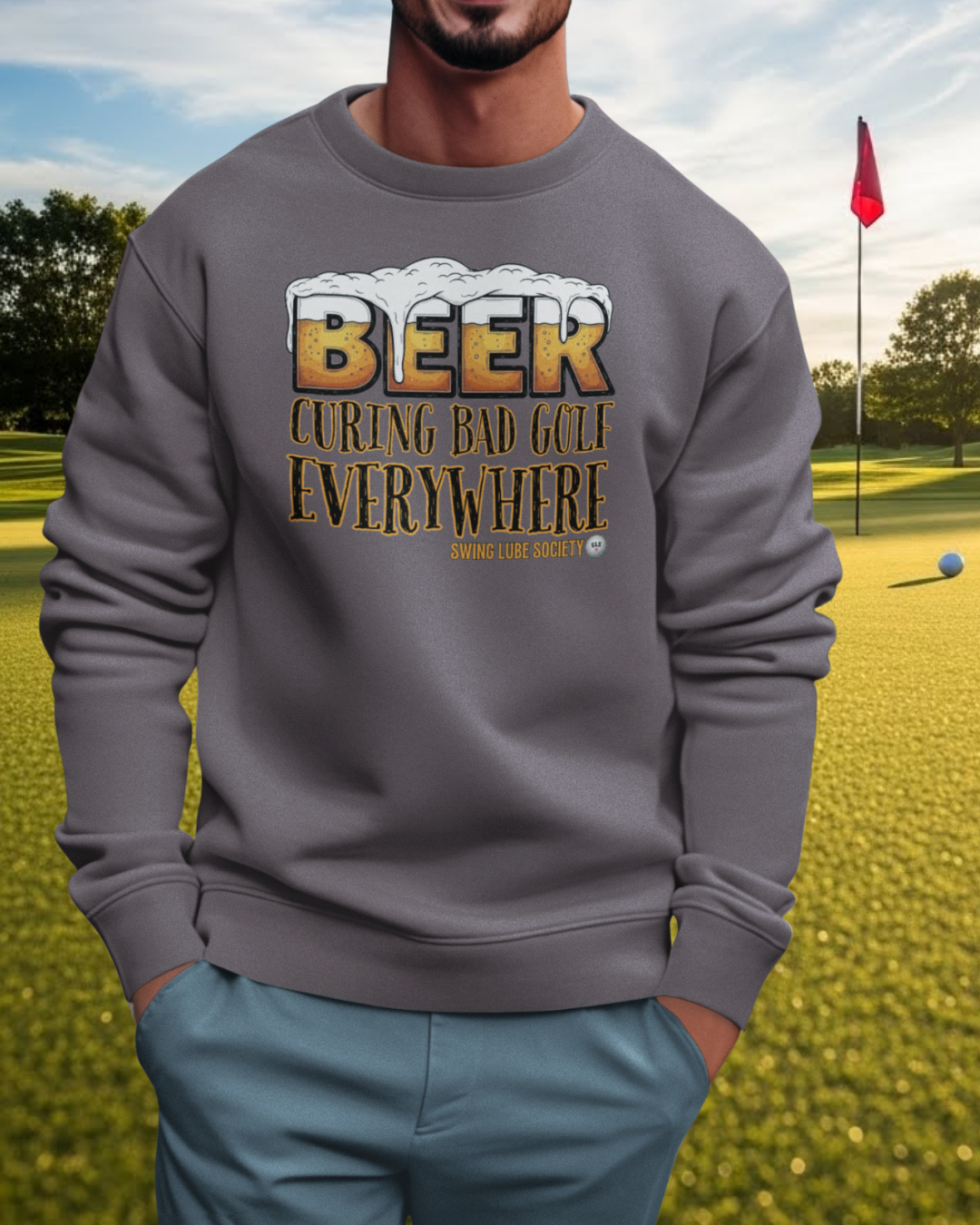 Beer Curing Bad Golf Crewneck Sweatshirt - Swing Lube Society Signature Apparel