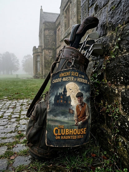 The Clubhouse on Haunted Hill Golf Towel — Starring Vincent Slice of Golf Noir