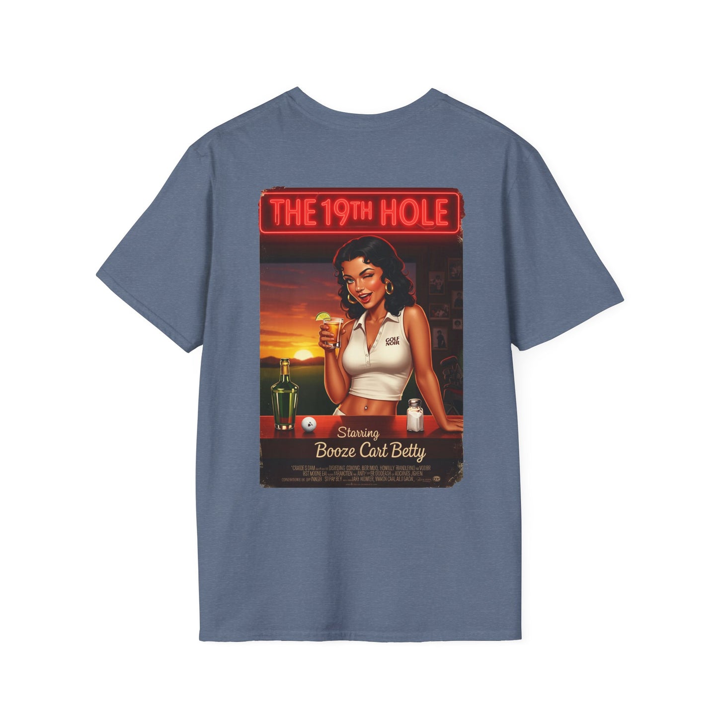 THE 19TH HOLE T-Shirt - Starring BOOZE CART BETTY - Golf Noir Signature Apparel