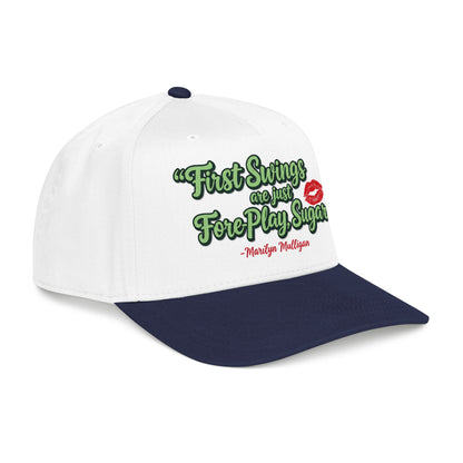 "First Swings are just Fore Play, Sugar!" Baseball Cap - Golf Noir Marilyn Mulligan Statement Headwear