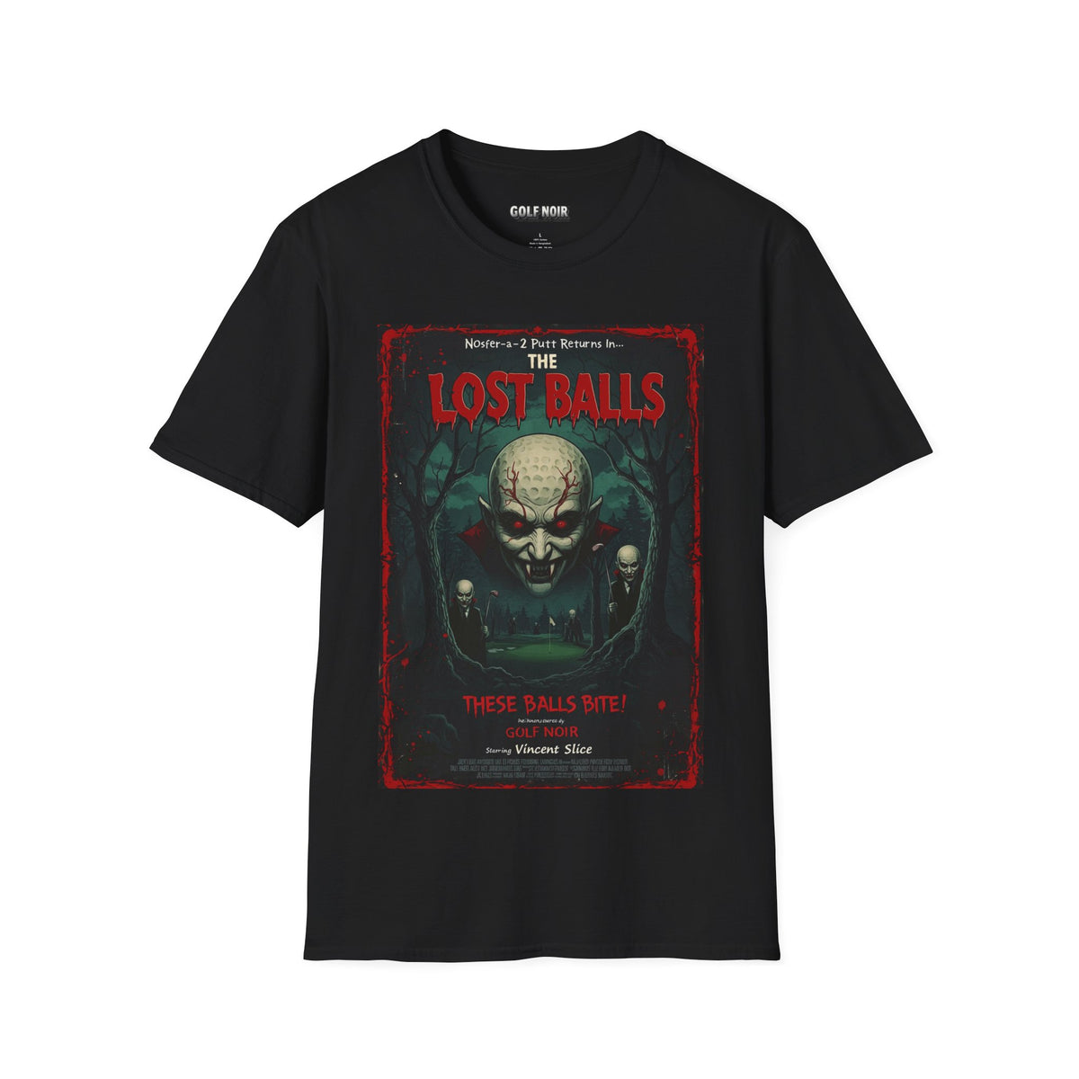 THE LOST BALLS T-Shirt - Starring VINCENT SLICE- Golf Noir Signature Apparel