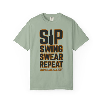 Sip Swing Swear Repeat T‑Shirt — Swing Lube Society Signature Apparel