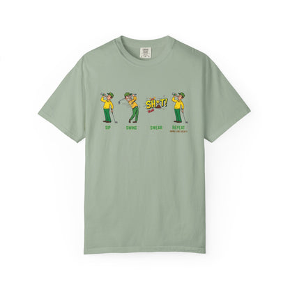 "Sip, Swing, Swear, Repeat" Golf T‑Shirt - Swing Lube Society Signature Apparel