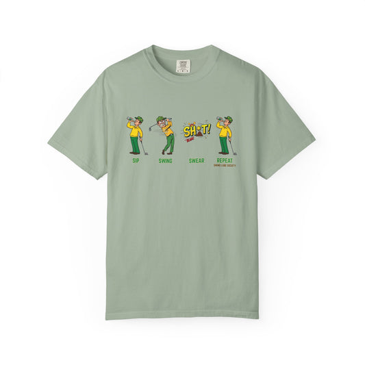 "Sip, Swing, Swear, Repeat" Golf T‑Shirt - Swing Lube Society Signature Apparel