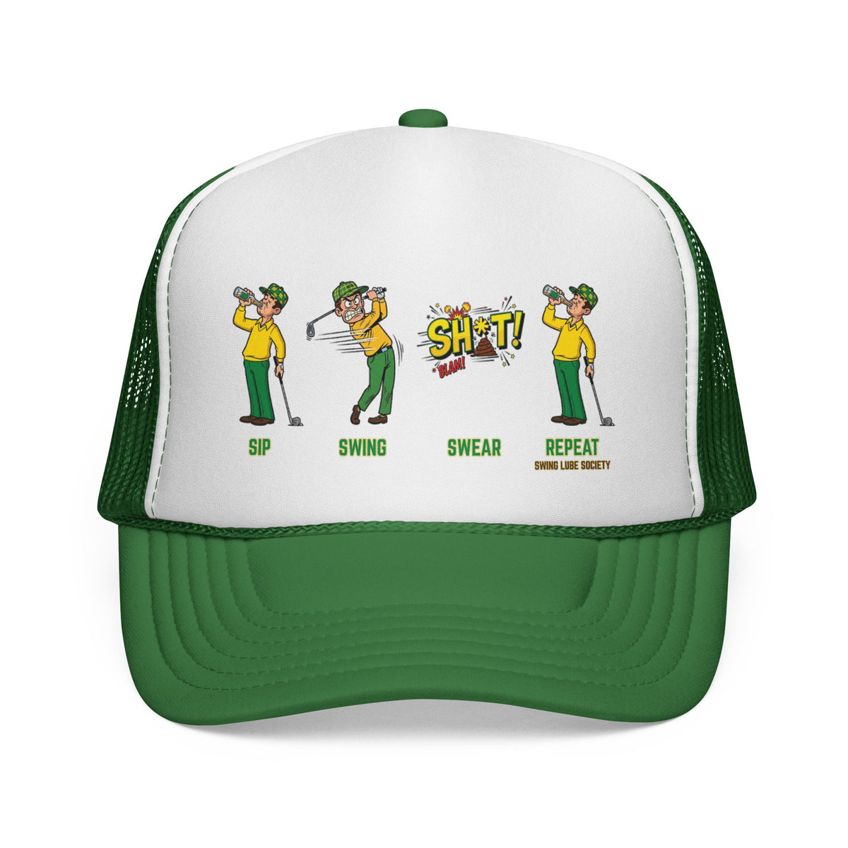 Sip, Swing, Swear, Repeat Trucker Hat - Swing Lube Society Statement Headwear