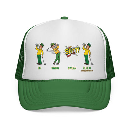 Sip, Swing, Swear, Repeat Trucker Hat - Swing Lube Society Statement Headwear