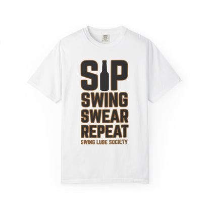 Sip Swing Swear Repeat T‑Shirt — Swing Lube Society Signature Apparel