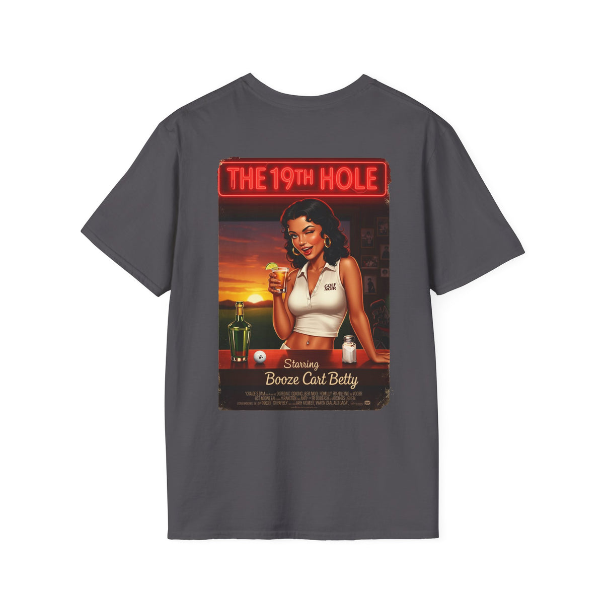 THE 19TH HOLE T-Shirt - Starring BOOZE CART BETTY - Golf Noir Signature Apparel