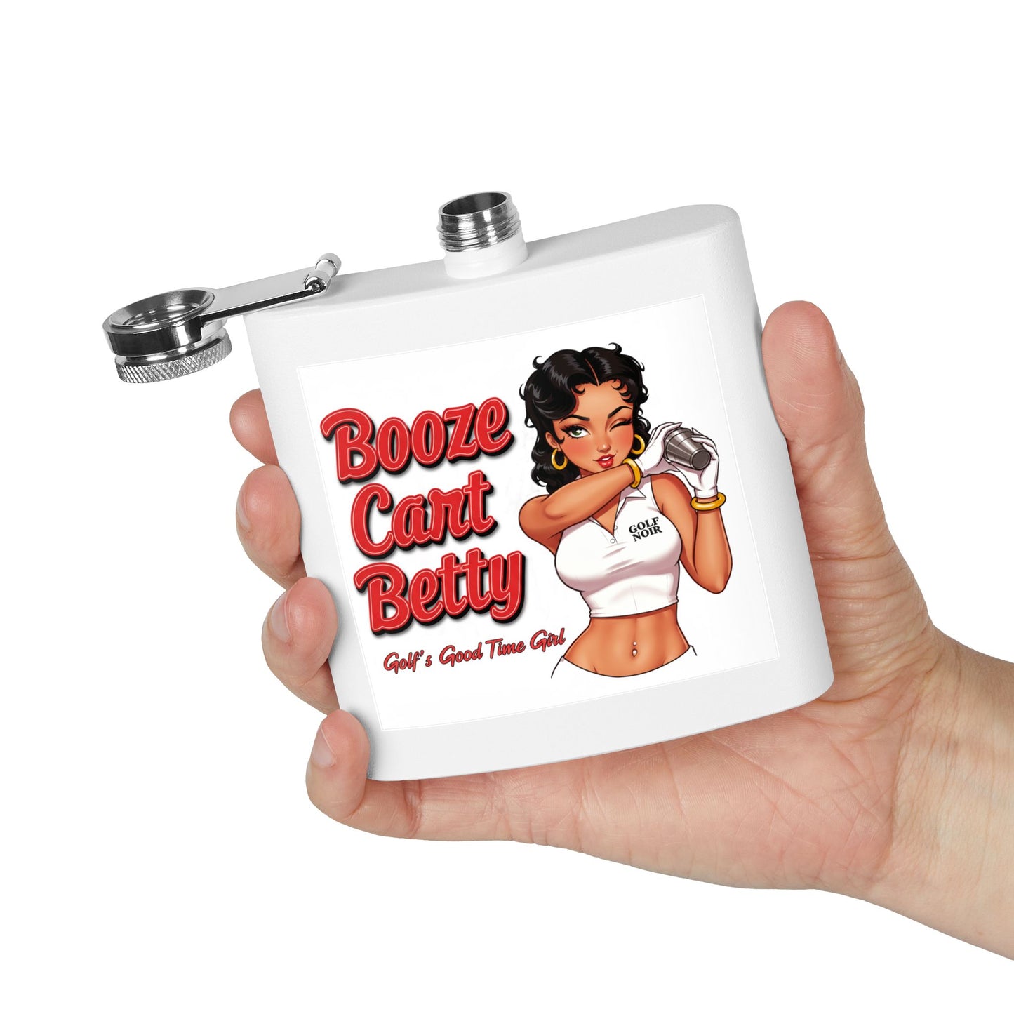 Booze Cart Betty Stainless Steel Flask - "Golf's Good Time Girl" Accessories