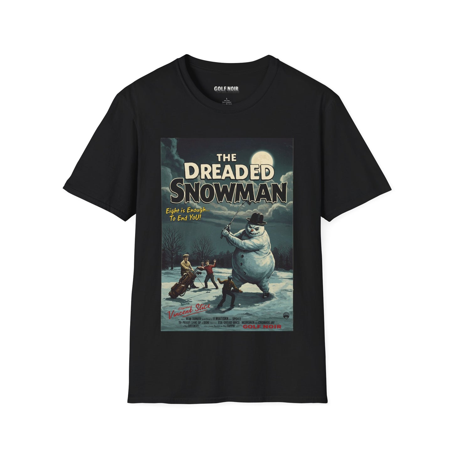 THE DREADED SNOWMAN T-Shirt - Starring VINCENT SLICE- Golf Noir Signature Apparel