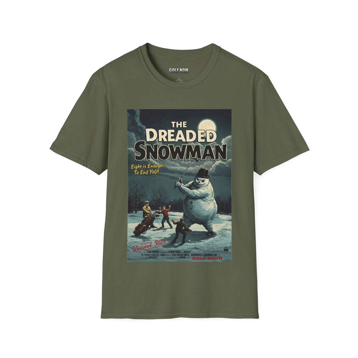 THE DREADED SNOWMAN T-Shirt - Starring VINCENT SLICE- Golf Noir Signature Apparel