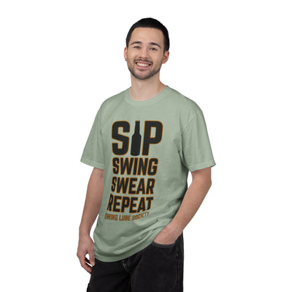 Sip Swing Swear Repeat T‑Shirt — Swing Lube Society Signature Apparel
