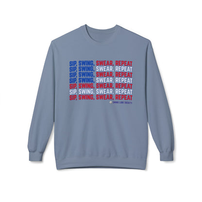 "Sip, Swing, Swear, Repeat" Crewneck - Swing Lube Society Signature Apparel