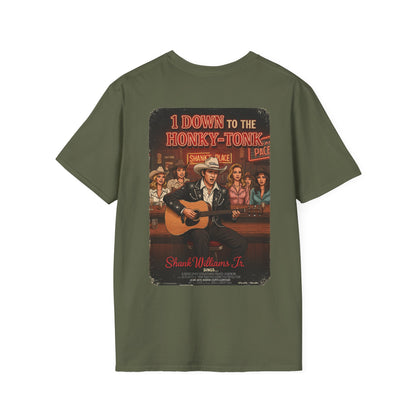 1 DOWN TO THE HONKY-TONK T-Shirt - Starring SHANK WILLIAMS JR.- Golf Noir Signature Apparel
