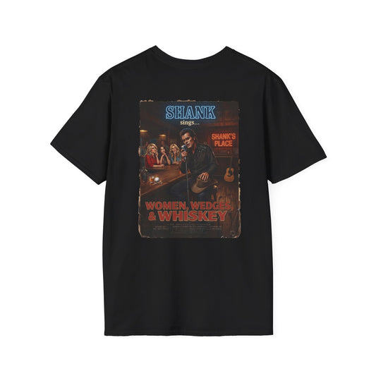 WOMEN, WEDGES, & WHISKEY GOLF NOIR T-Shirt - Starring SHANK WILLIAMS