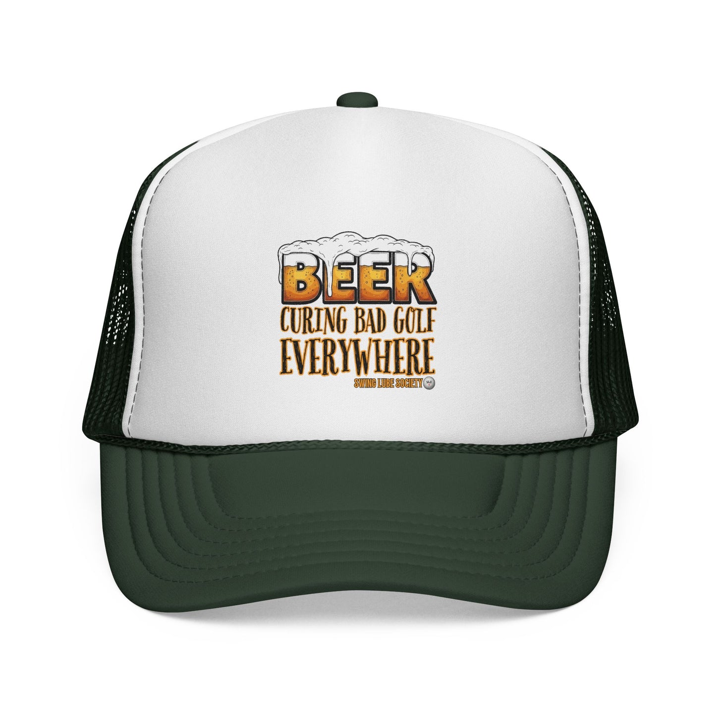 Beer Curing Bad Golf Everywhere Trucker Cap — Swing Lube Society Headwear