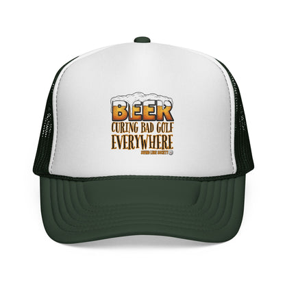 Beer Curing Bad Golf Everywhere Trucker Cap — Swing Lube Society Headwear