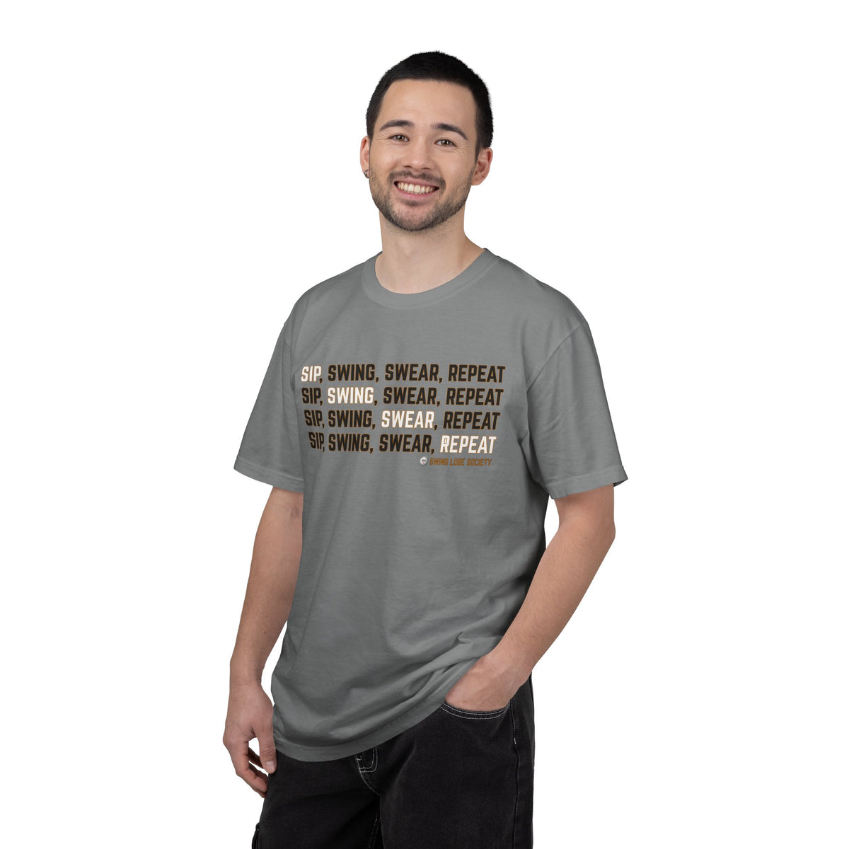 "Sip, Swing, Swear, Repeat" T-Shirt - Swing Lube Society Signature Apparel