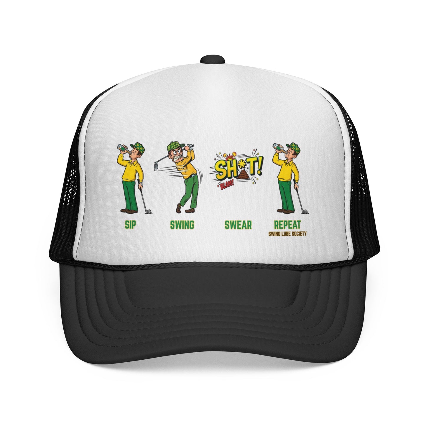 Sip, Swing, Swear, Repeat Trucker Hat - Swing Lube Society Statement Headwear