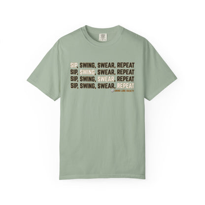 "Sip, Swing, Swear, Repeat" T-Shirt - Swing Lube Society Signature Apparel
