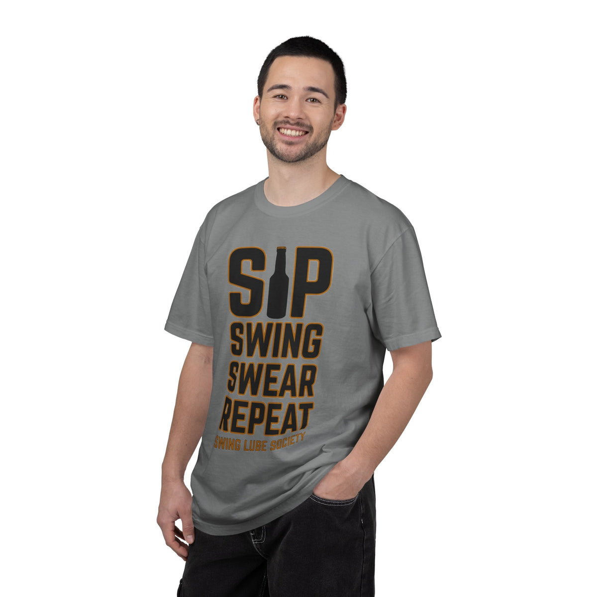Sip Swing Swear Repeat T‑Shirt — Swing Lube Society Signature Apparel