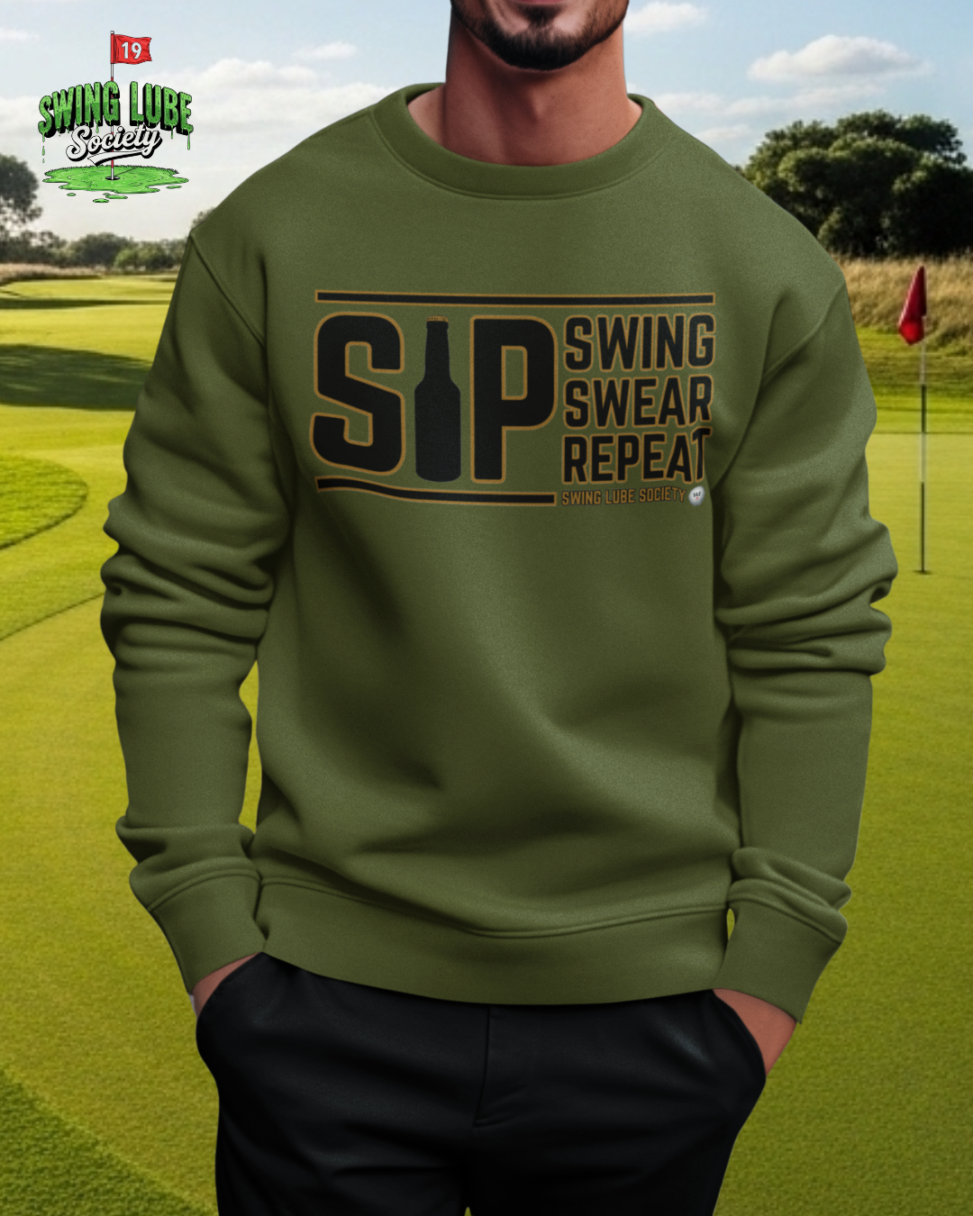 Sip, Swing, Swear, Repeat Midweight Sweatshirt - Swing Lube Society Signature Apparel