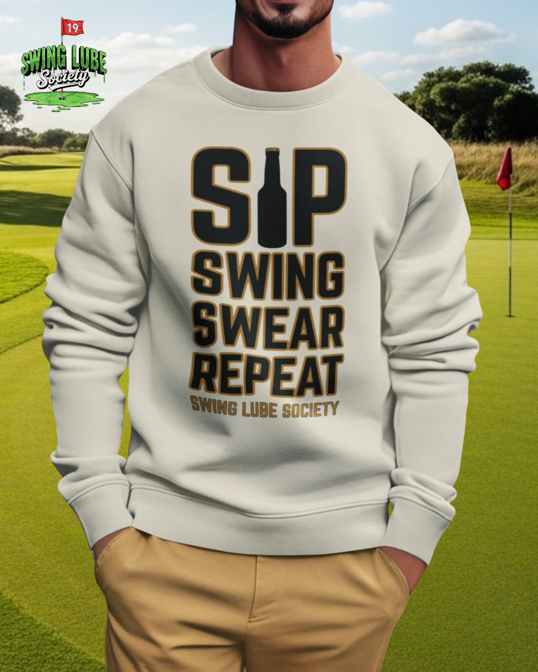 Sip Swing Swear Repeat Crewneck Sweatshirt - Swing Lube Society Signature Apparel
