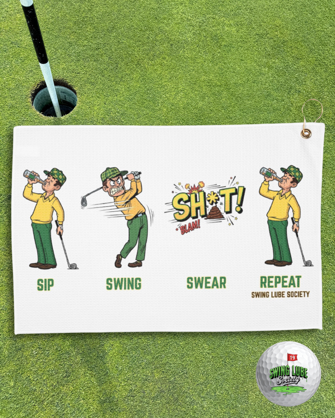 Sip Swing Swear Repeat Golf Towel - Swing Lube Society Trademark Towel