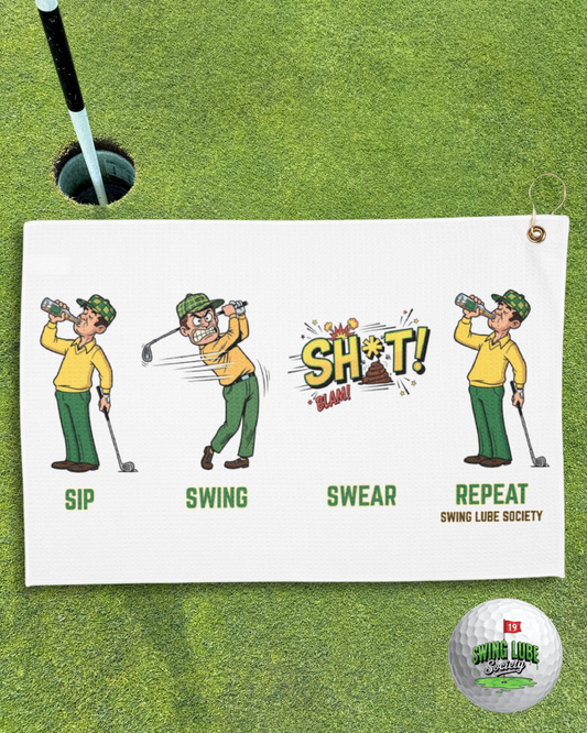 Sip Swing Swear Repeat Golf Towel - Swing Lube Society Trademark Towel