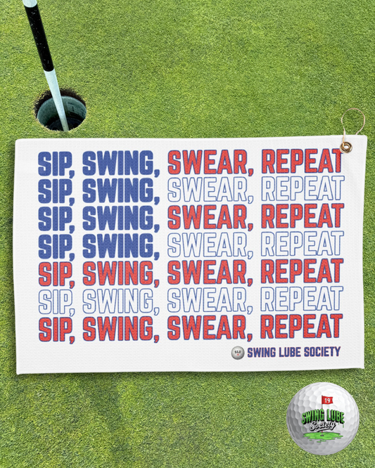 "Sip. Swing. Swear. Repeat." Swing Lube Society Trademark Towel