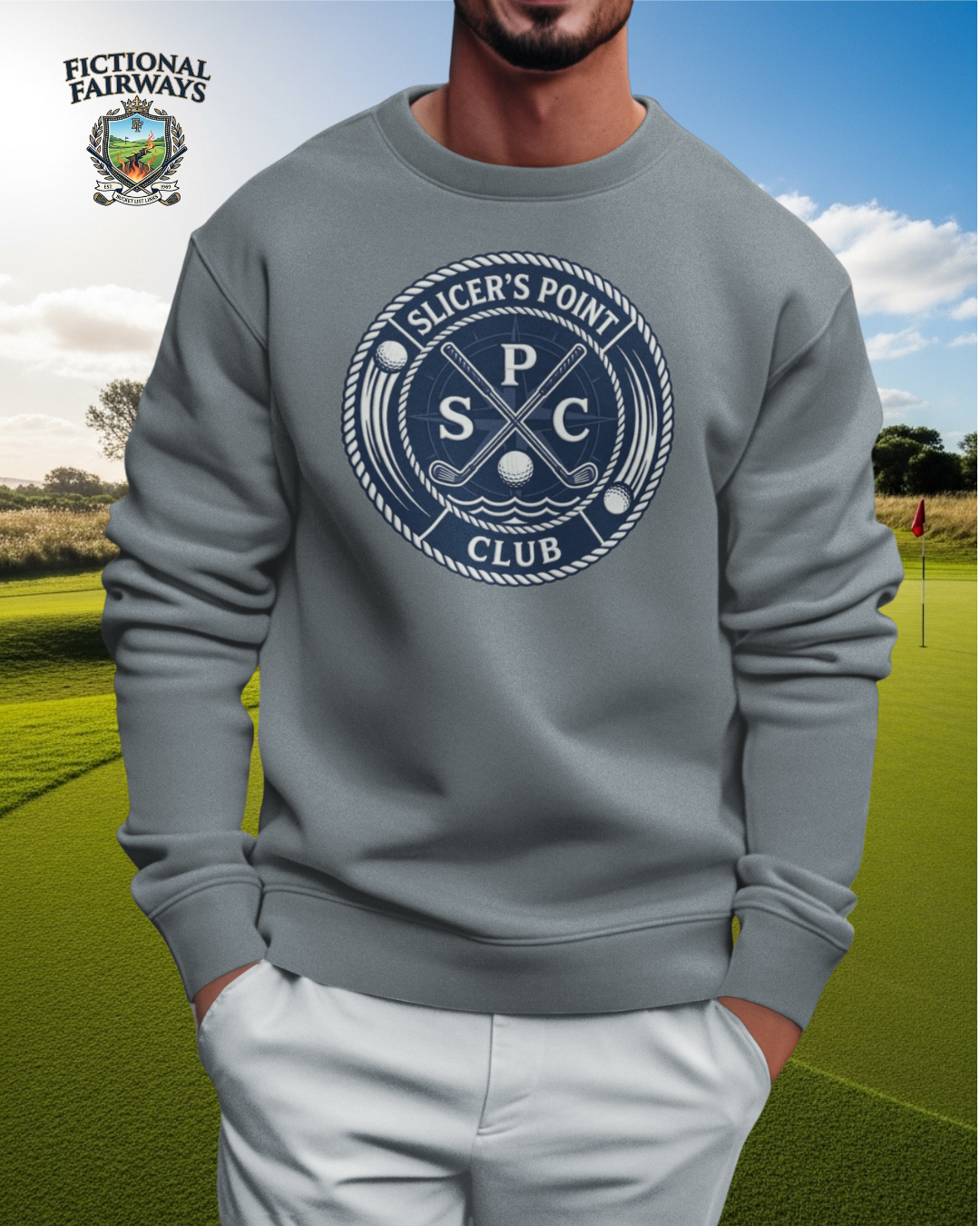 Slicer's Point Club Crewneck Sweatshirt — Fictional Fairways Signature Apparel